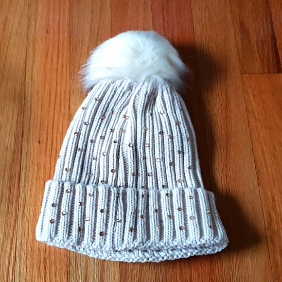 AKIRA Accessories - AKIRA Tan Rhinestone Kent hat with Pom Pom